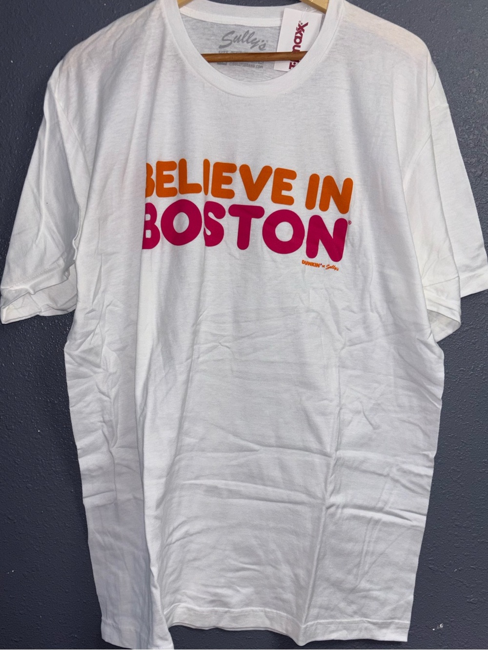 White "Believe in Boston" Dunkin Graphic Tee